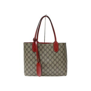 GUCCI Reversible Tote Bag GG Canvas Leather Beige Tan Red